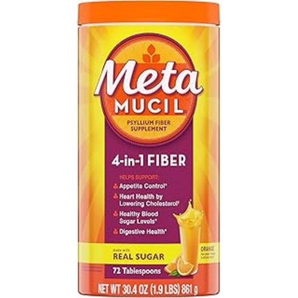 Metamucil 4-in-1 Psyllium Husk Fiber Supplement. Real Sugar